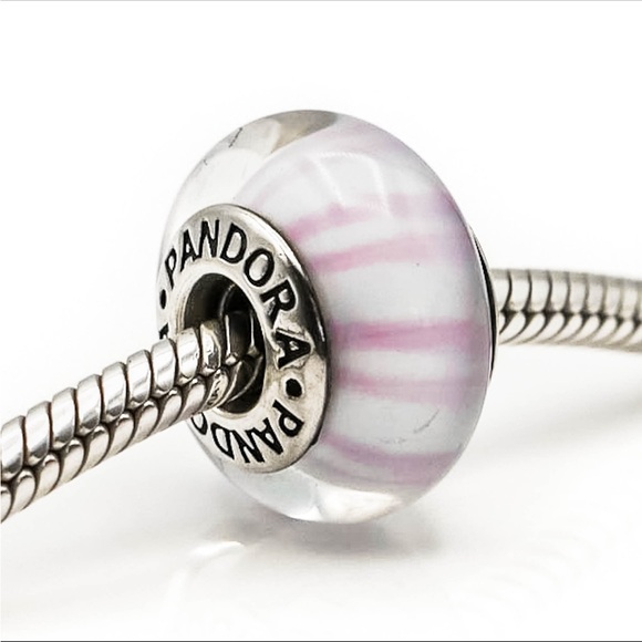 PANDORA Pink Candy Stripes Murano Glass Sterling Silver Charm - Picture 1 of 4